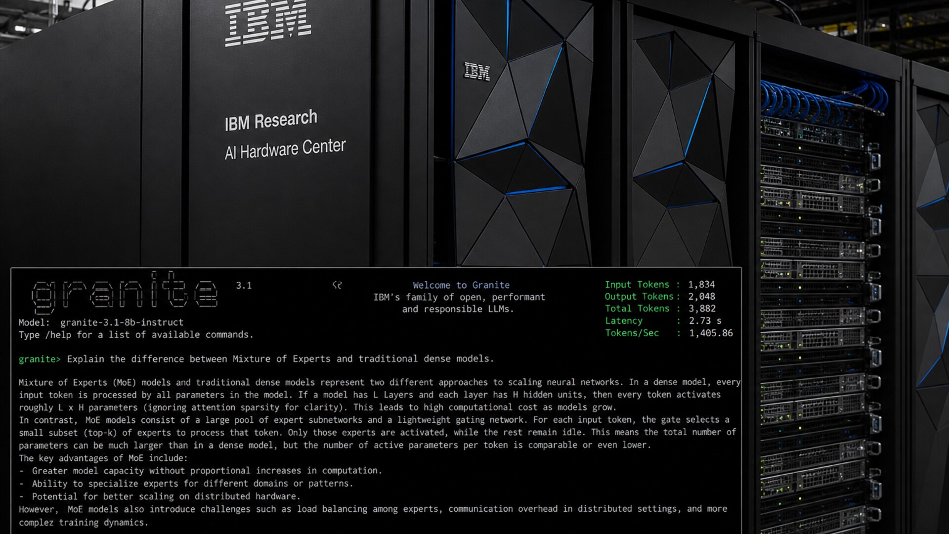 A terminal session against IBM Research racks