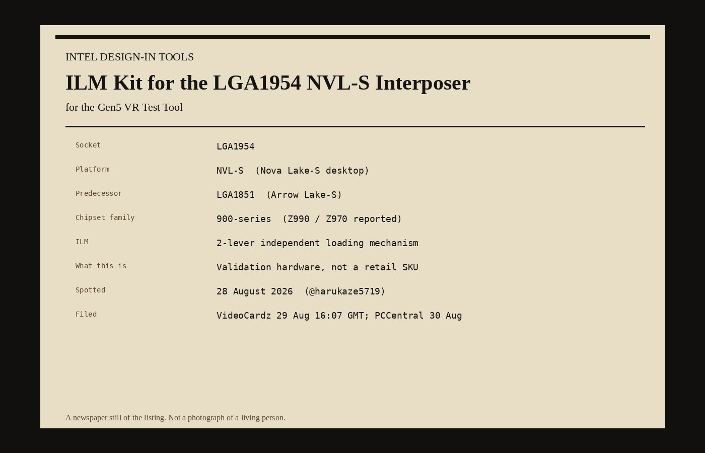 Newspaper still of the LGA1954 NVL-S Design-In Tools listing