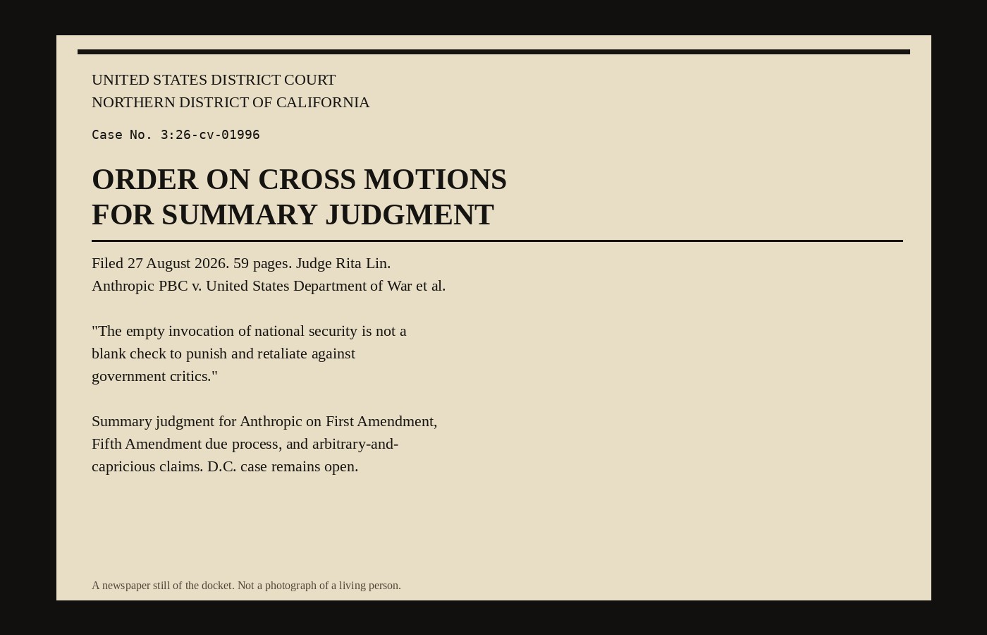 Newspaper still of the 27 August summary-judgment order