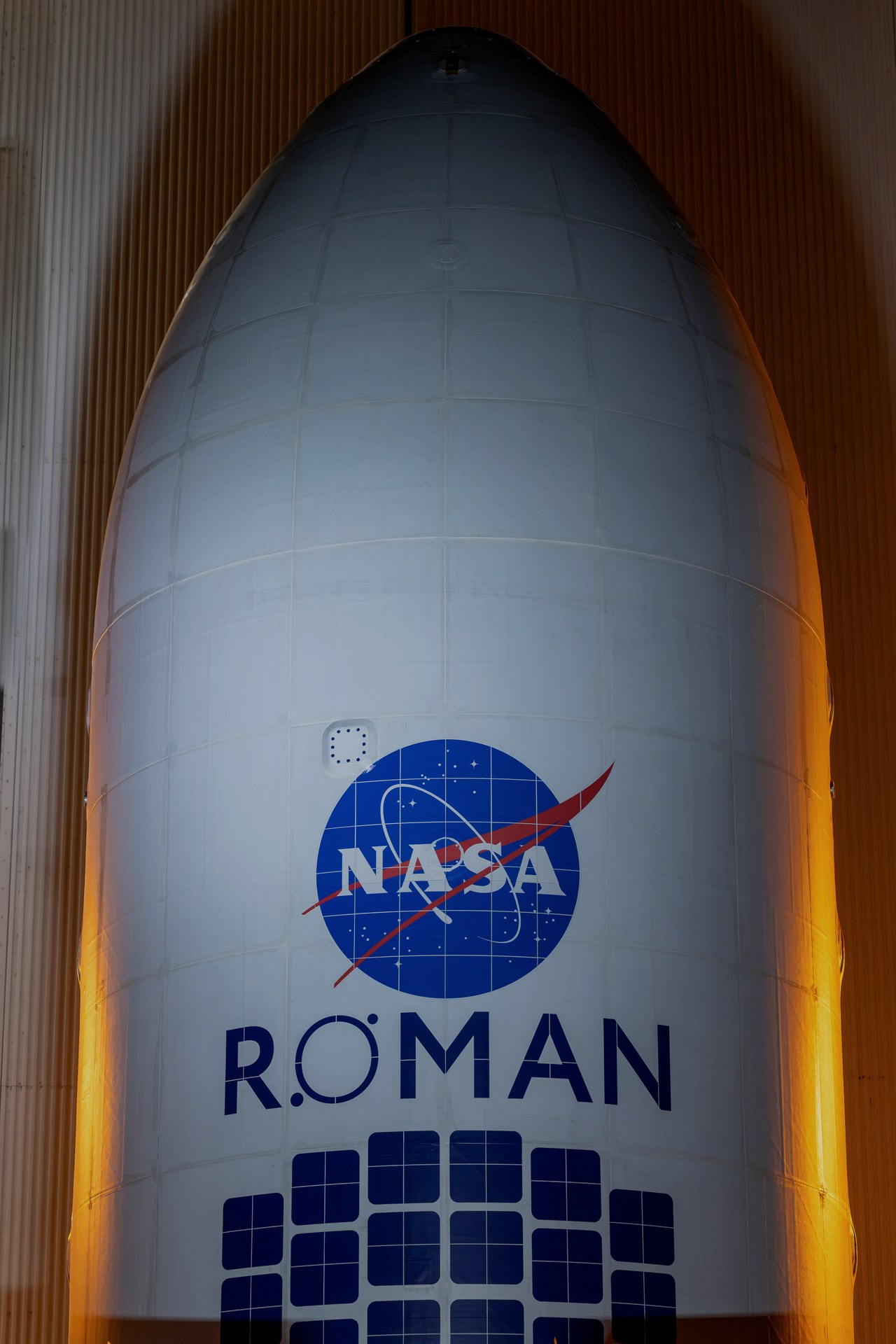 Falcon Heavy fairing lettered ROMAN SPACE TELESCOPE