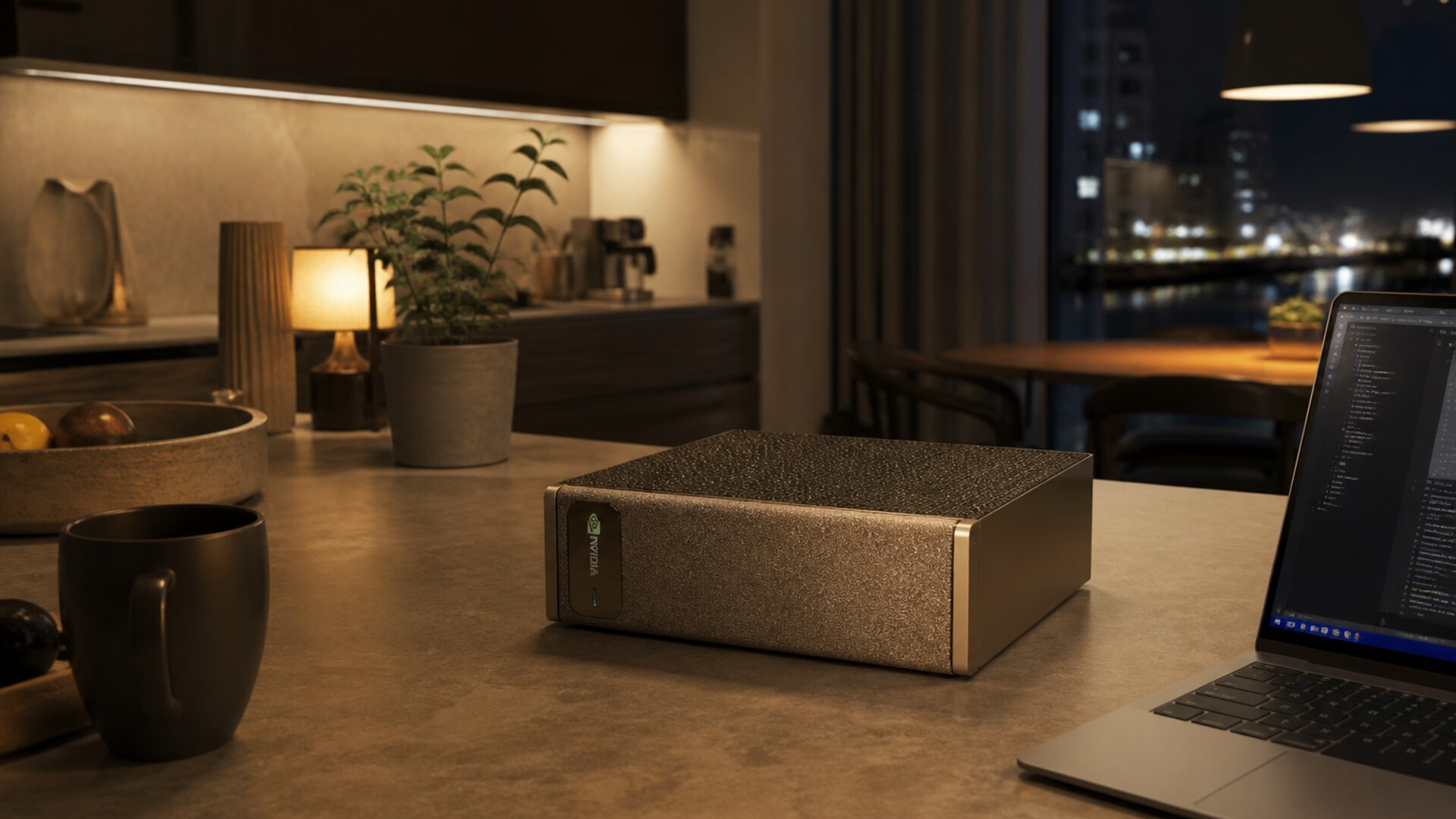 Nvidia DGX Spark Founders Edition on a kitchen counter