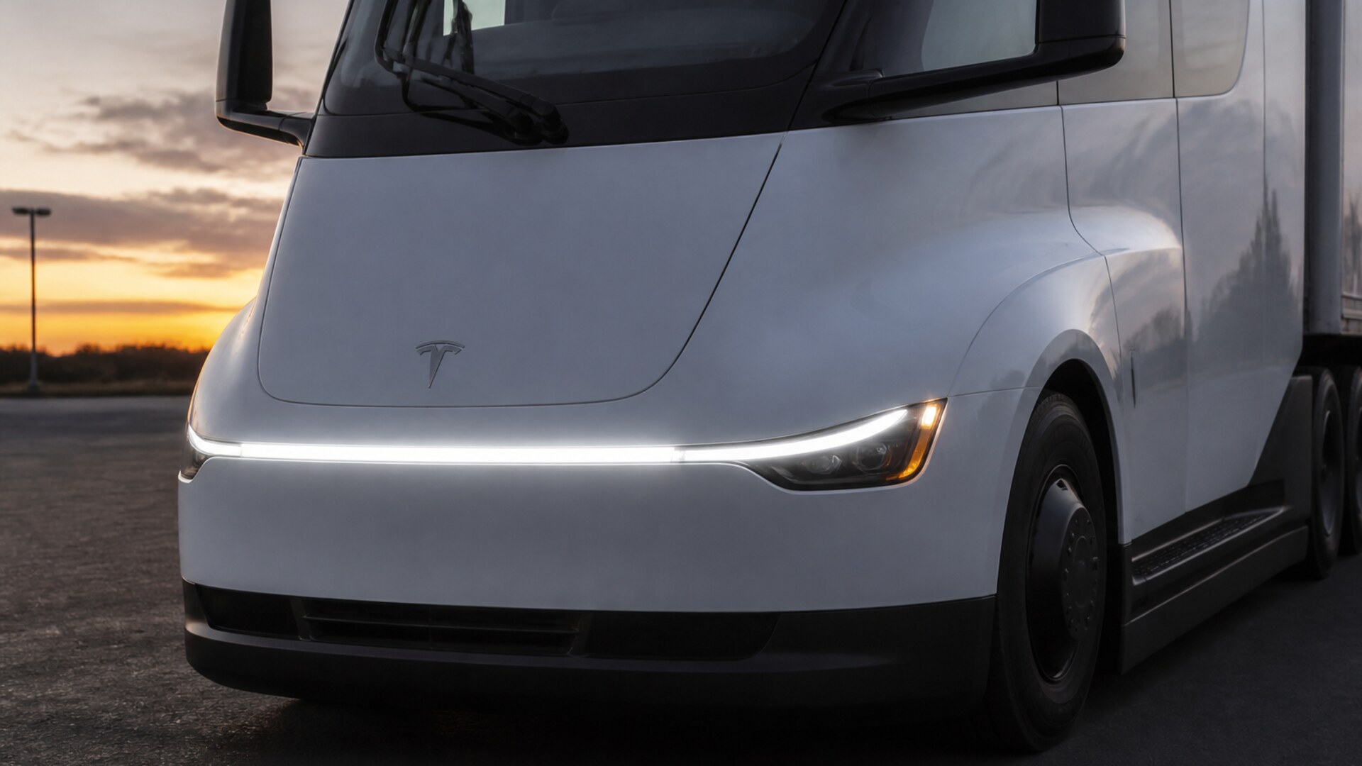 White Tesla Semi at dusk