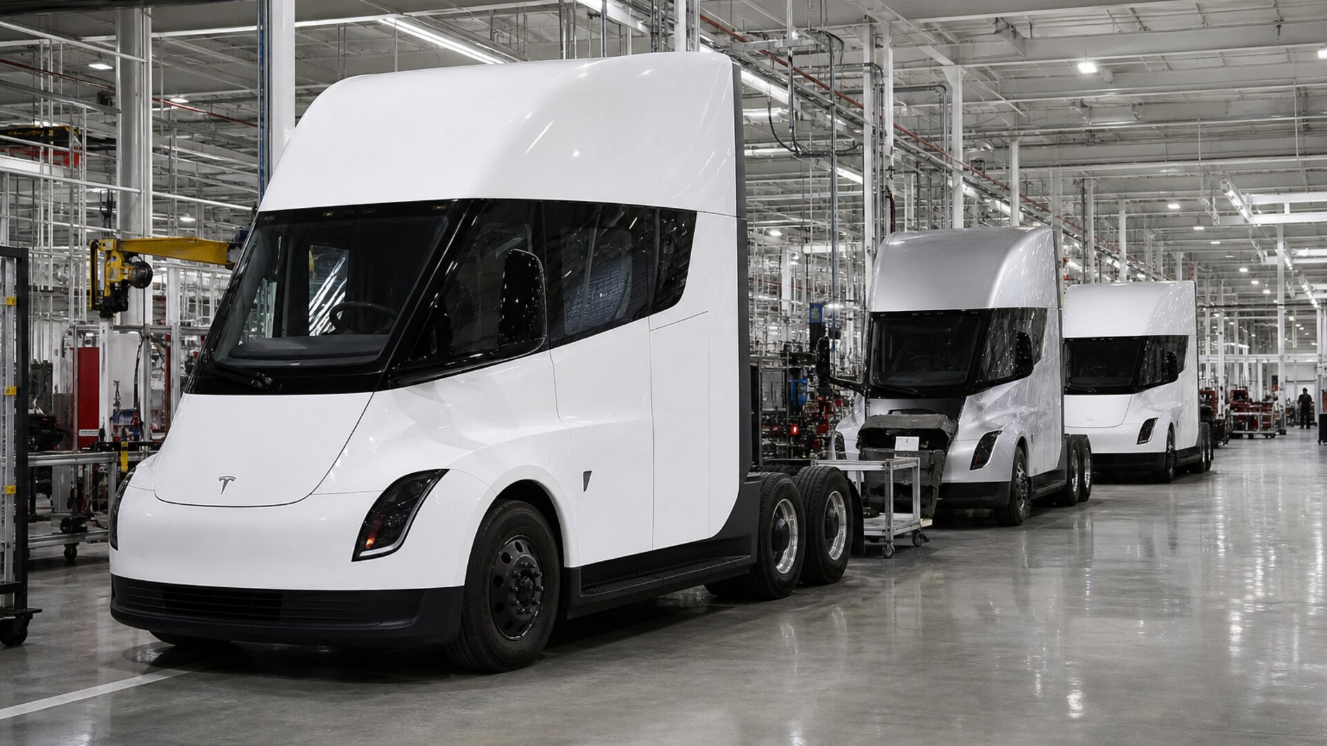 Tesla Semi cabs on a factory floor